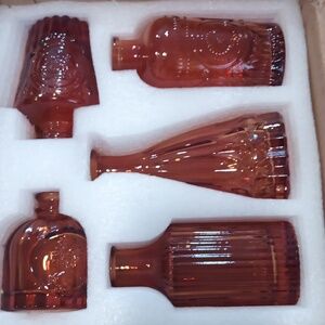 5 Pieces Amber Glass Vase Collection